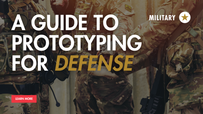 Promotional graphic for self defense contractors reading "a guide to prototyping for self defense"